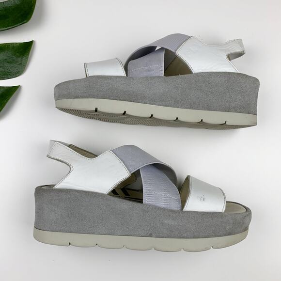 Fly London Bime Slingback Platform Wedge Sandals White Grey Women's 38 US 7.5 8 - Picture 9 of 14